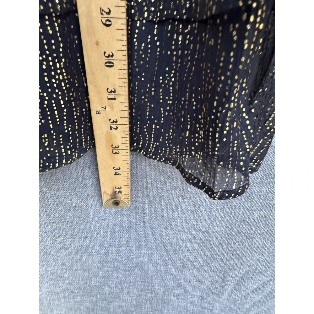 Aqua Metallic Puff Sleeve Mini Dress Small Navy Blue Gold Dot NYE Smocked - Picture 3 of 8